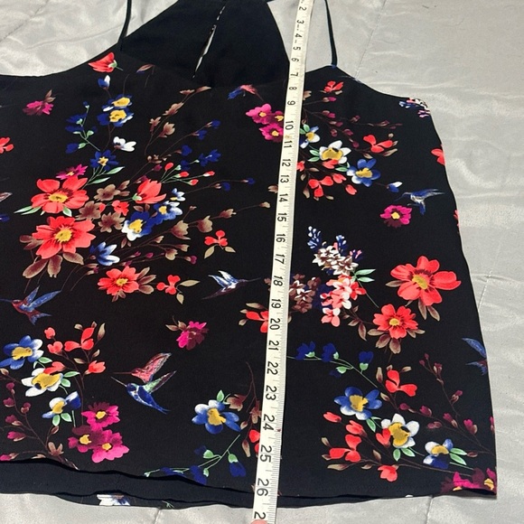 Express Women’s M Spaghetti Strap Floral Top Back Slit Hummingbird Lightweight - Picture 7 of 10